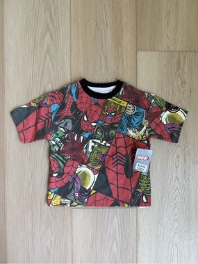 Marvel Boys Red Black Spider-Man Comic Panel Short Sleeve Tee